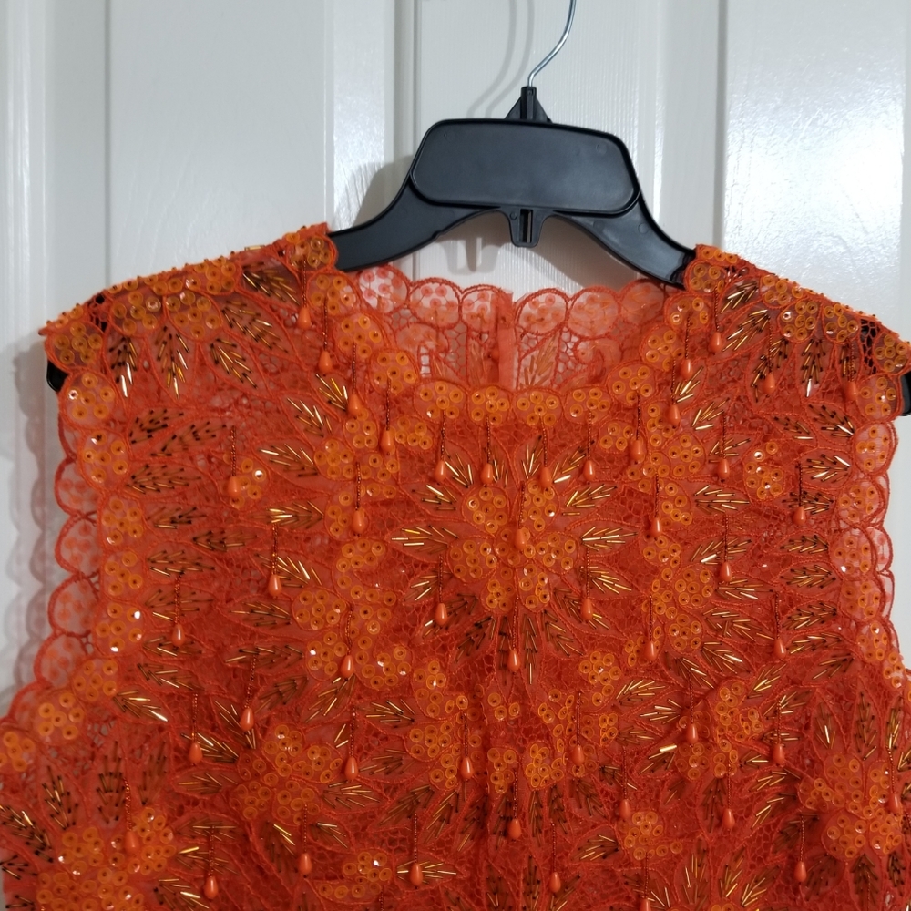 Vintage orange beaded top - Picture 2 of 5
